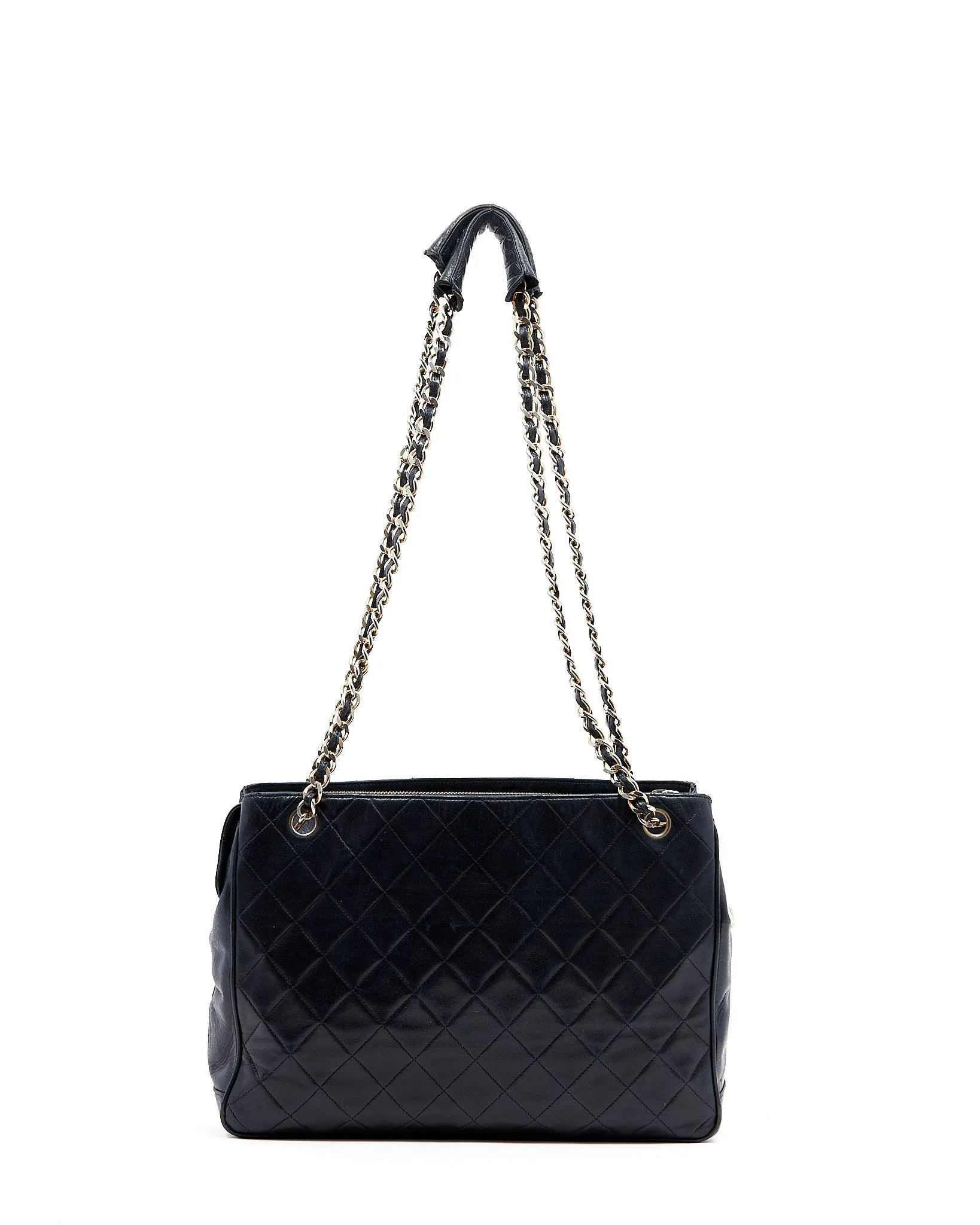 Chanel Vintage Navy Lambskin CC Chain Logo Tote Bag