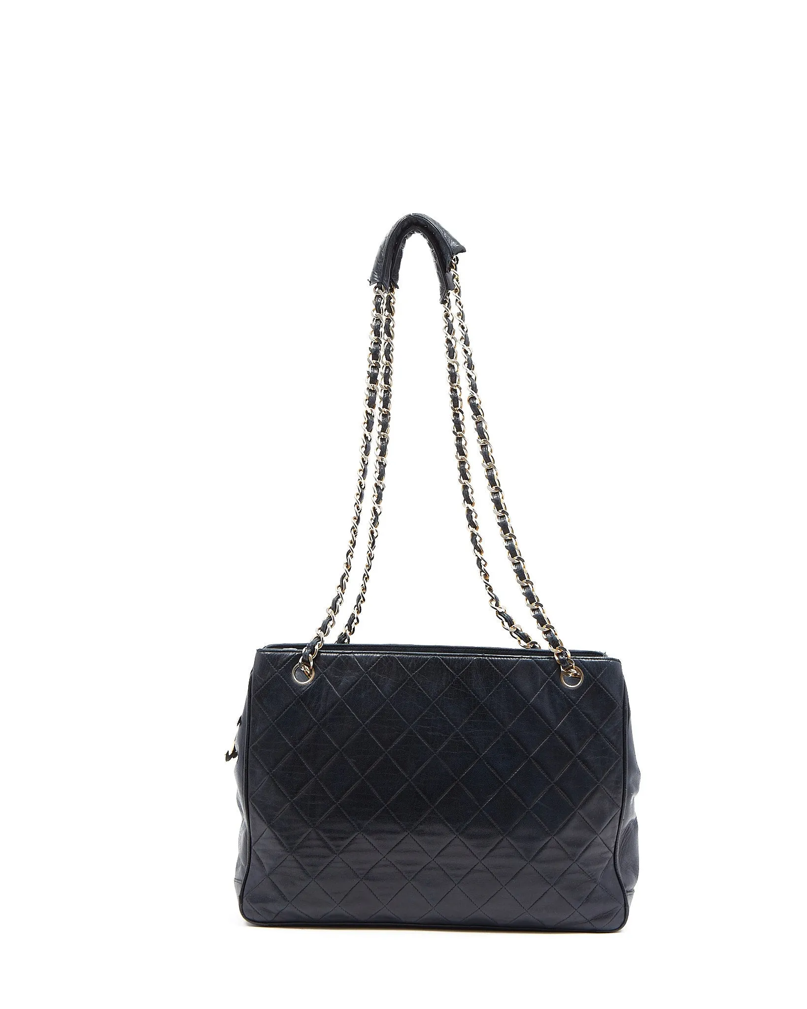 Chanel Vintage Navy Lambskin CC Chain Logo Tote Bag