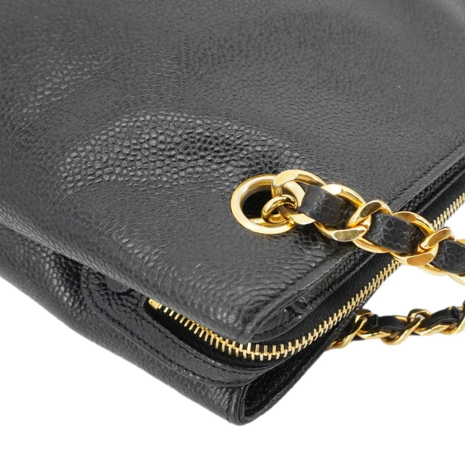 CHANEL Vintage Timeless CC Caviar Leather Chain Shoulder Strap Black