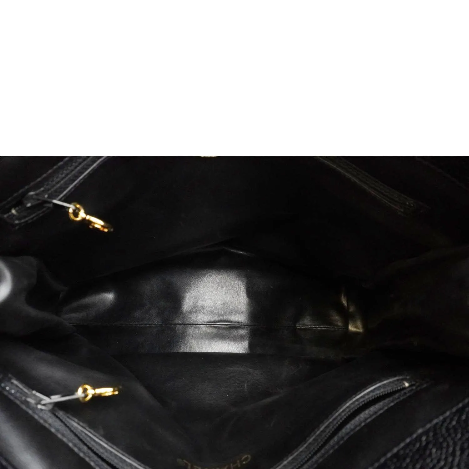 CHANEL Vintage Timeless CC Caviar Leather Chain Shoulder Strap Black