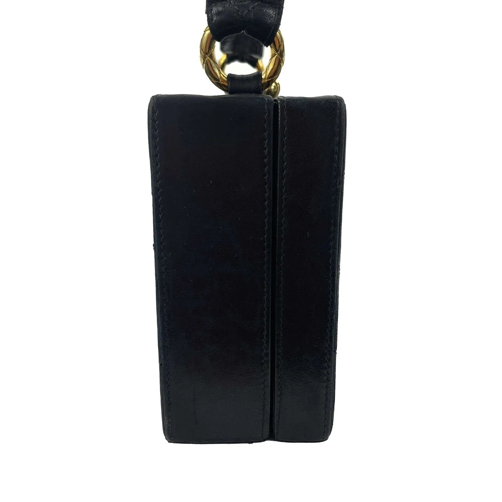 CHANEL - Vintage V-Stitched Black CC Leather Box Shoulder Bag / Crossbody