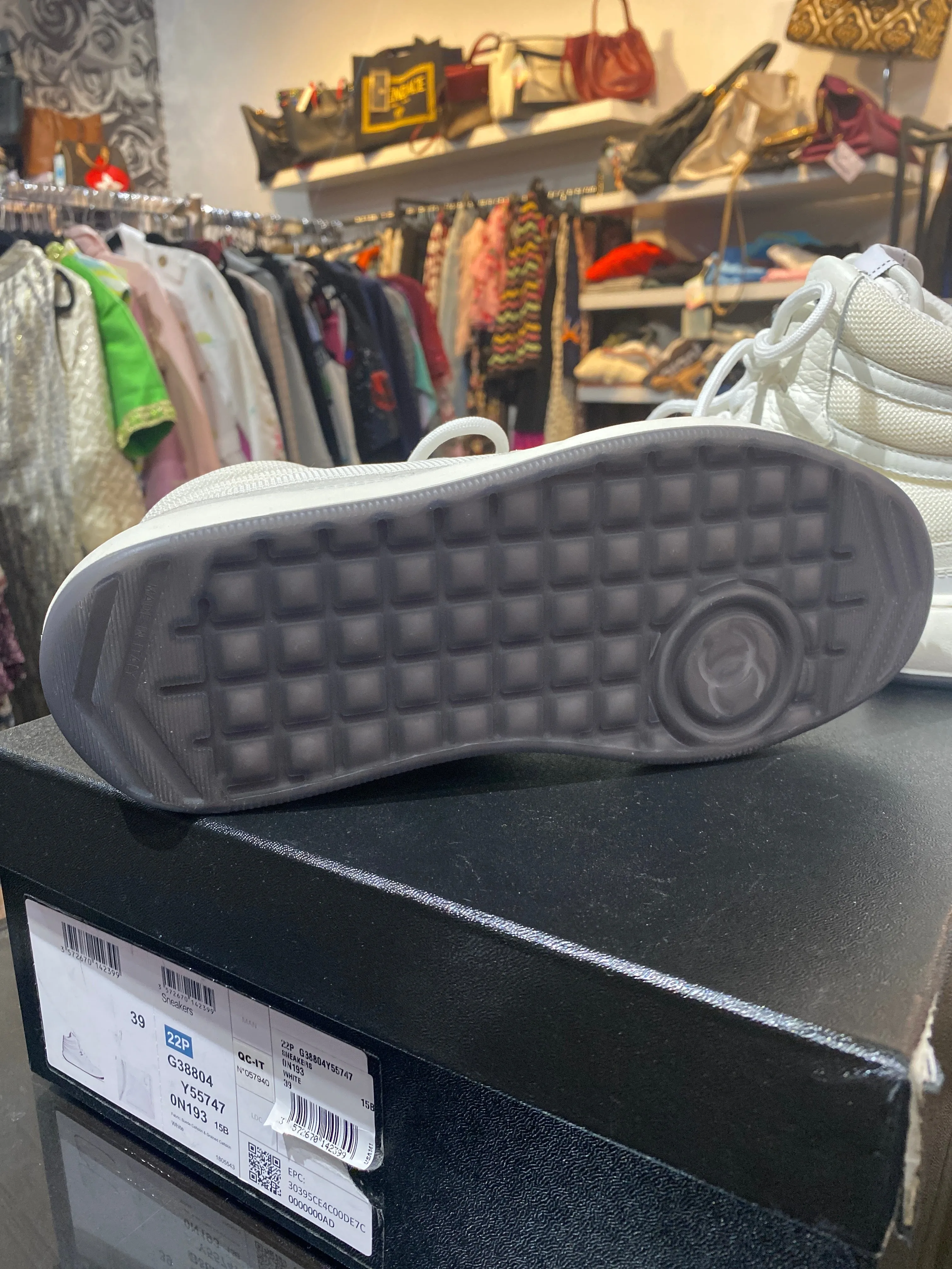 Chanel White Fabric, Suede, Calfskin and & Grained Calfskin High Top Sneaker