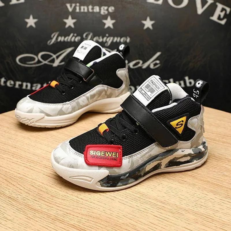 Children Boys Patchwork Mesh Leather Running Sneakers Shoes