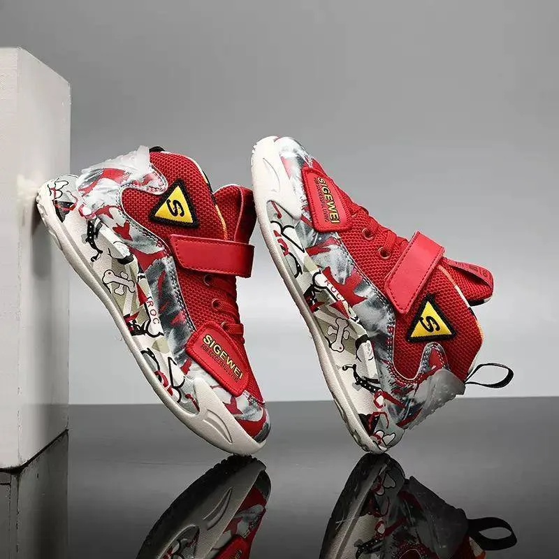 Children Boys Patchwork Mesh Leather Running Sneakers Shoes
