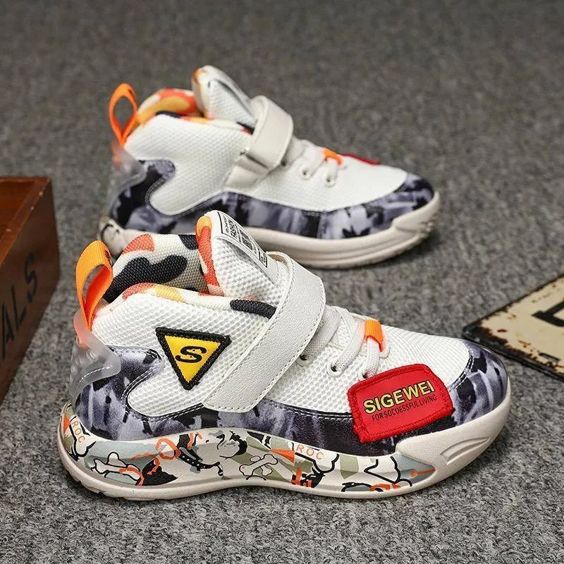 Children Boys Patchwork Mesh Leather Running Sneakers Shoes