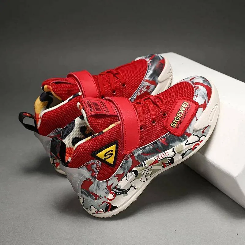 Children Boys Patchwork Mesh Leather Running Sneakers Shoes