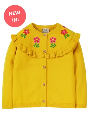 Children's Frugi Frill Cardigan:  Yellow Romi Cardigan- Kid's Clothing