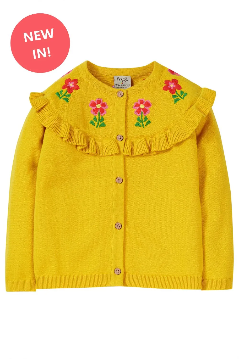 Children's Frugi Frill Cardigan:  Yellow Romi Cardigan- Kid's Clothing