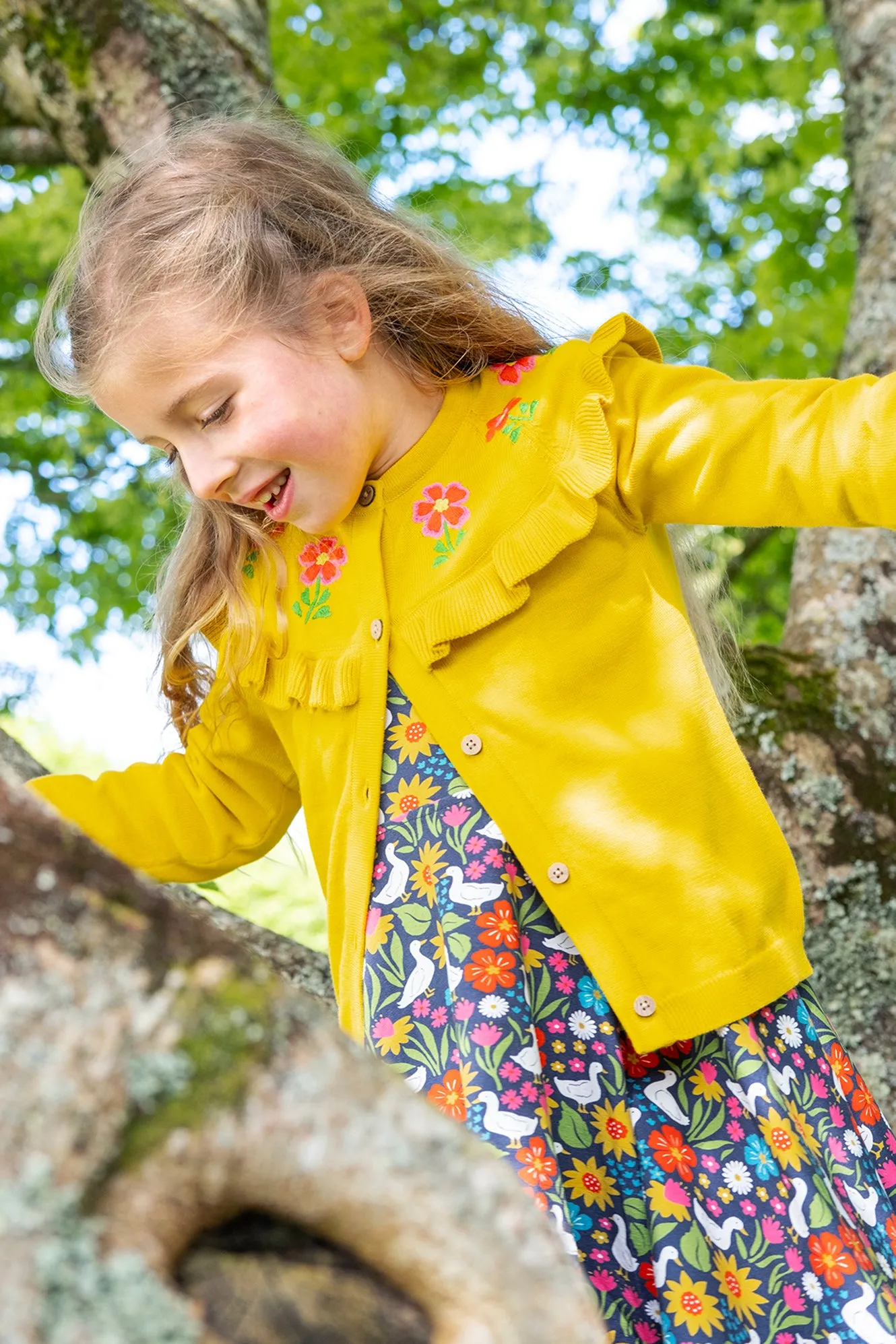 Children's Frugi Frill Cardigan:  Yellow Romi Cardigan- Kid's Clothing
