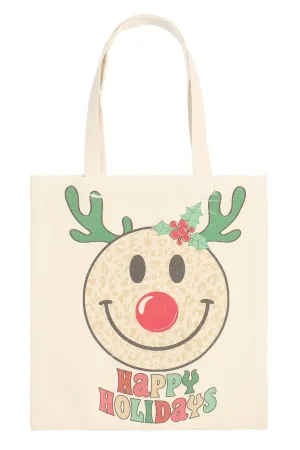 CHRISTMAS HAPPY HOLIDAYS MINIMALIST PRINT TOTE BAG