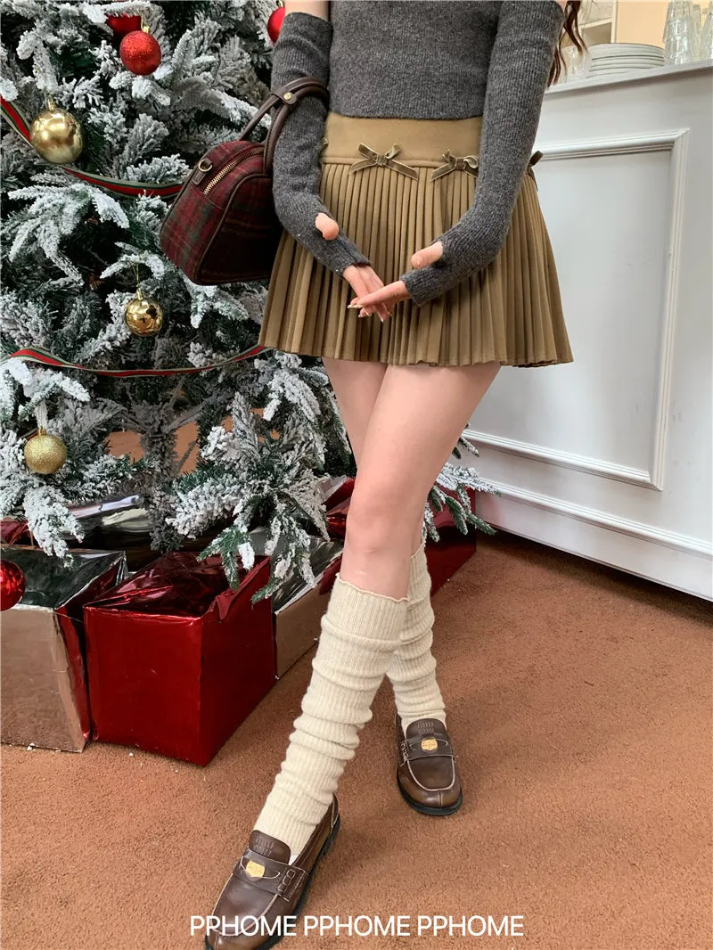 Christmas pleated bow skirt