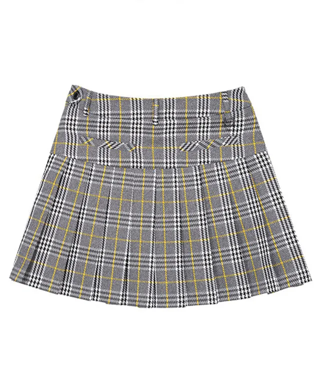 CHUCUCHU Check Pleated Skirt - Black