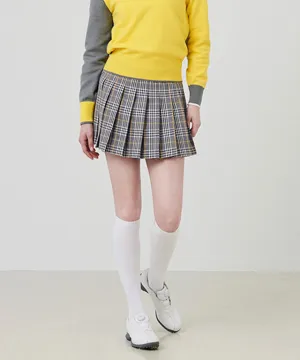 CHUCUCHU Check Pleated Skirt - Black