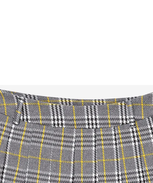 CHUCUCHU Check Pleated Skirt - Black