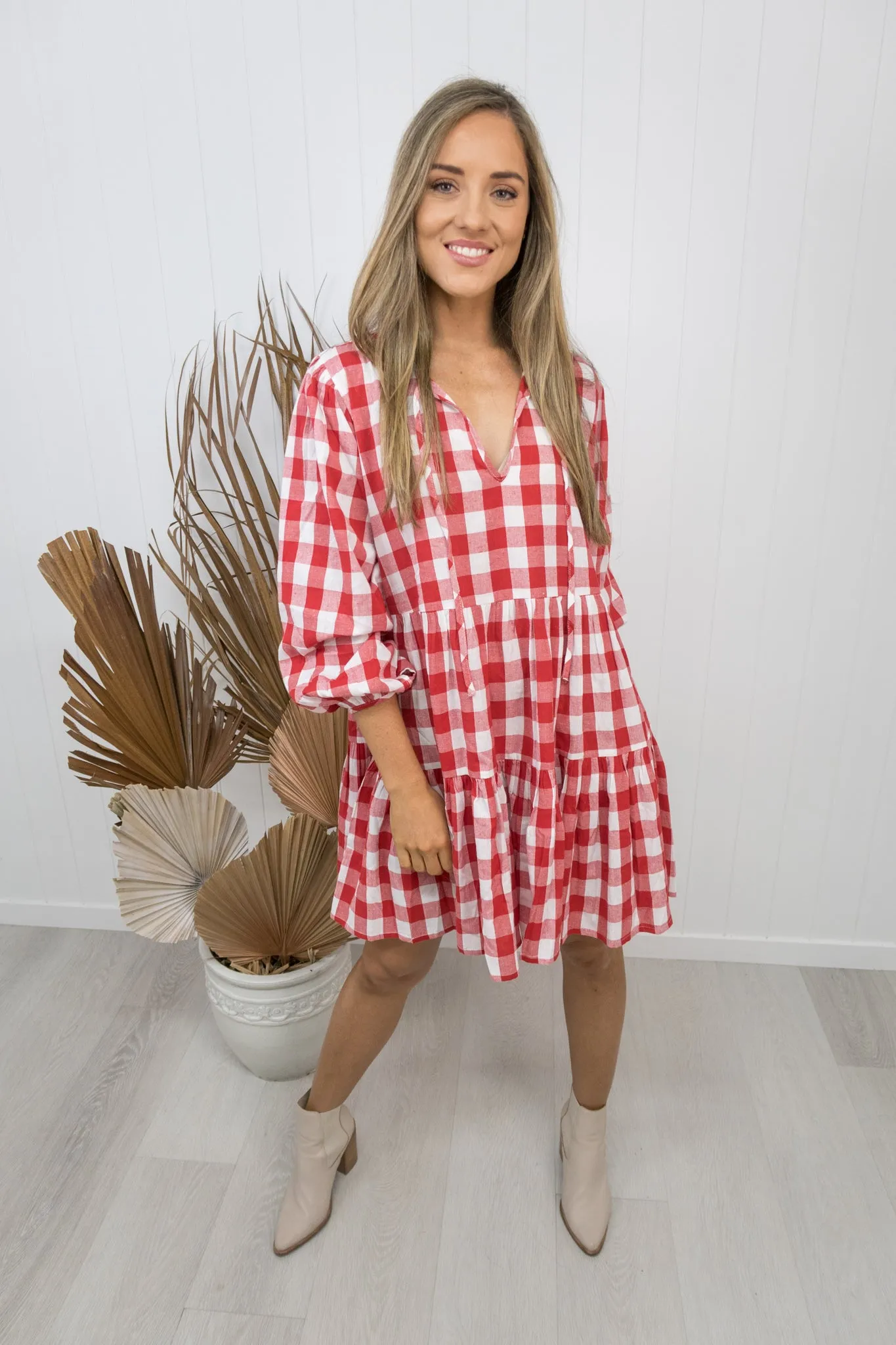 Clara Dress -Gingham red/white