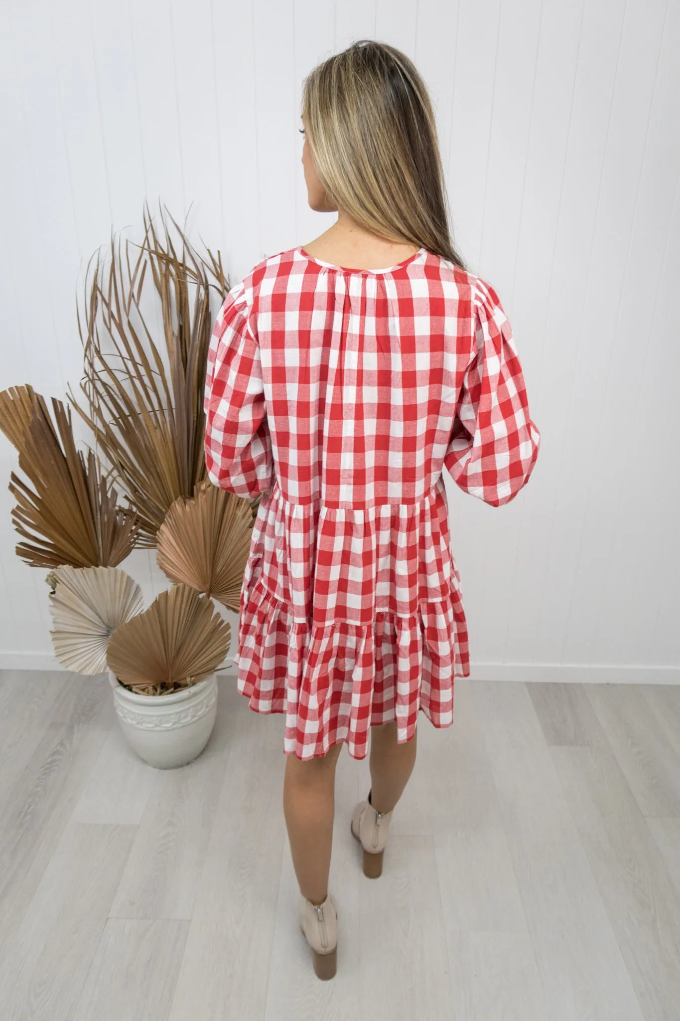 Clara Dress -Gingham red/white