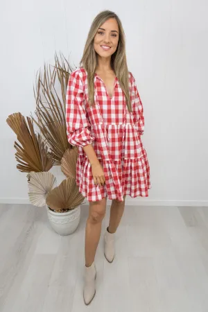 Clara Dress -Gingham red/white