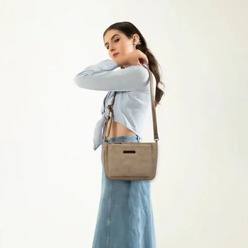 Classic Brown PU Leather Sling Bag – Everyday Chic (Beige)