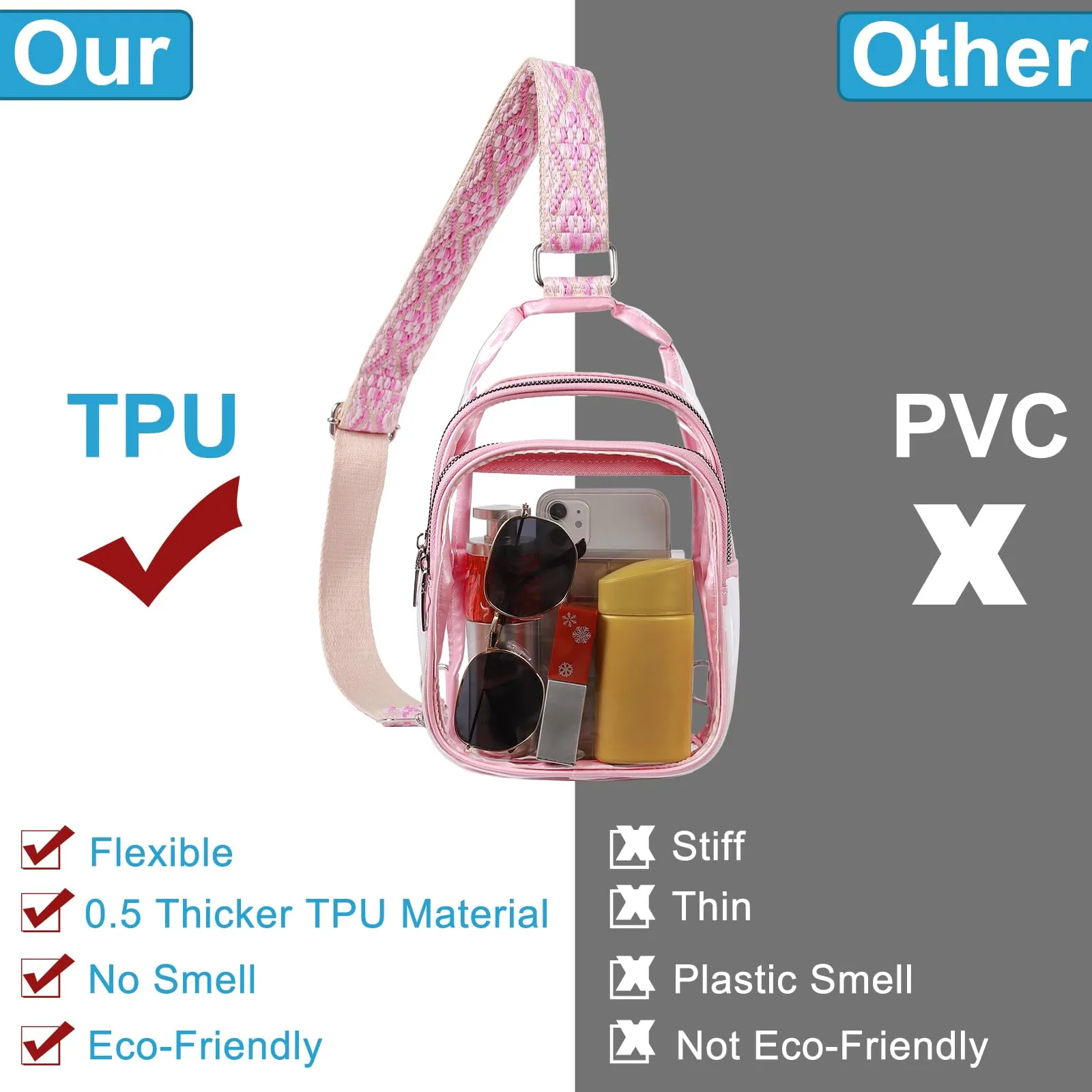 CLUCI Clear Bag, Clear Crossbody Bag Purses for Stadium Events Concerts