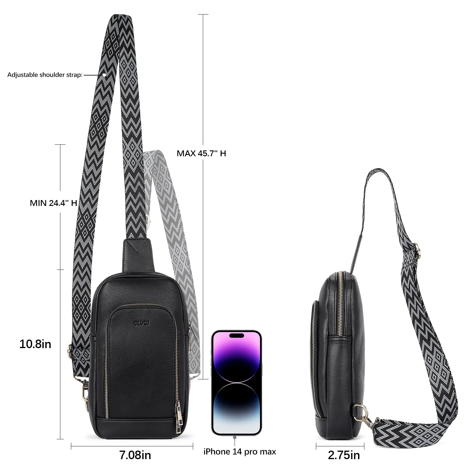CLUCI Large PU Leather Crossbody Sling Bag for Women Travel Hiking Cycling