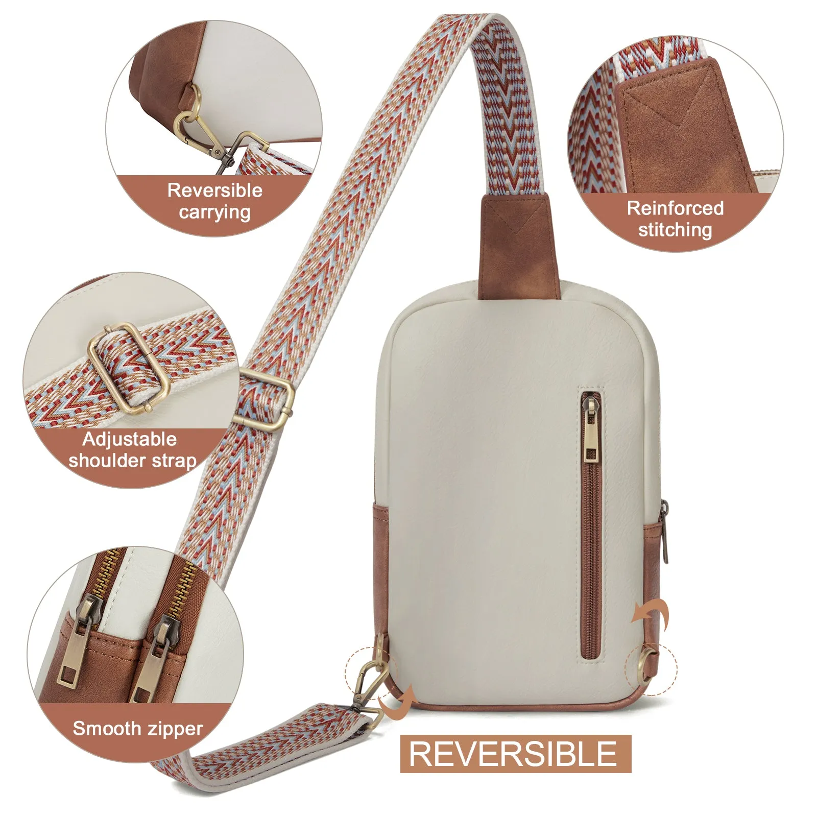 CLUCI Leather Large Sling Bag Crossbody Bag for Women Chest Bag for Travel