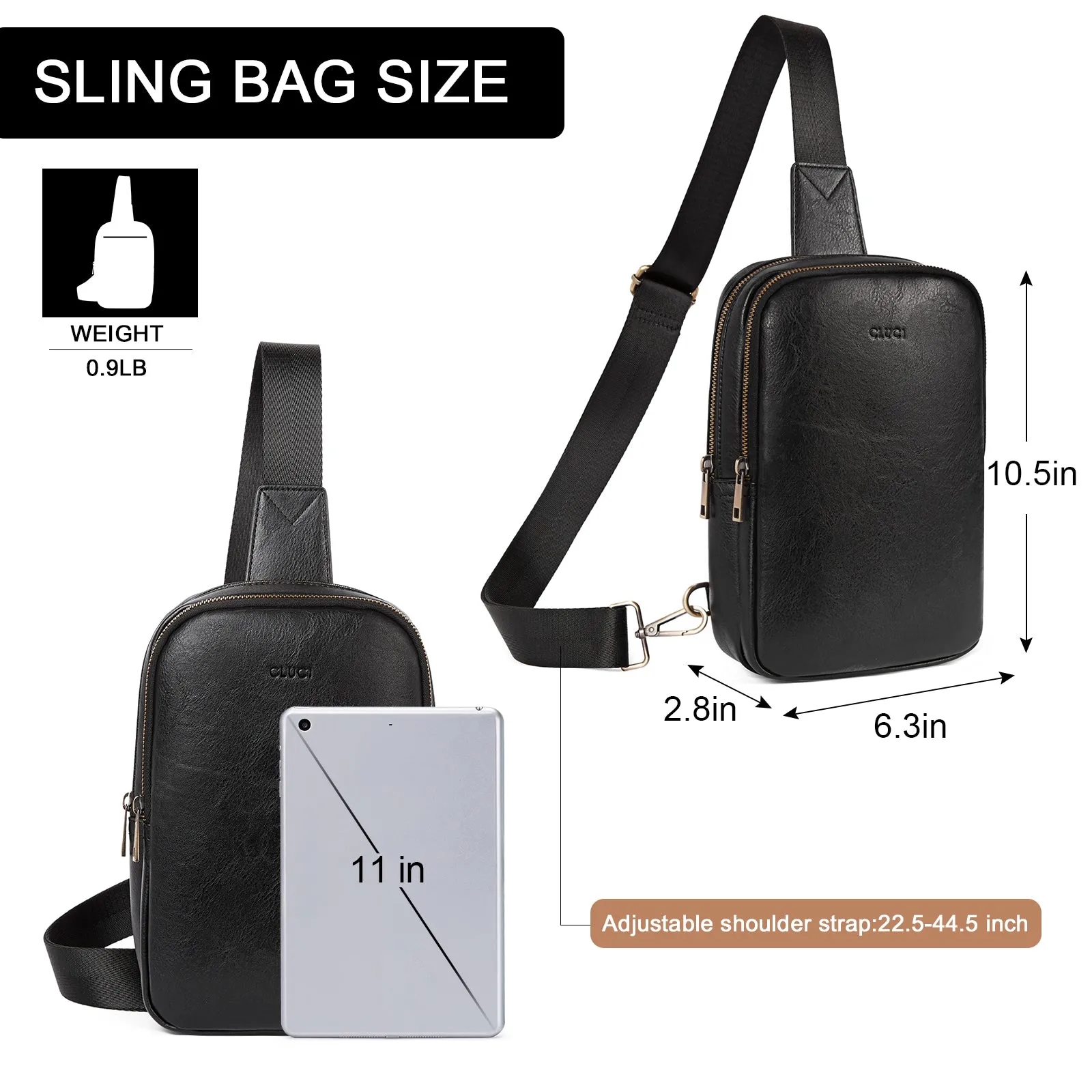 CLUCI Leather Large Sling Bag Crossbody Bag for Women Chest Bag for Travel