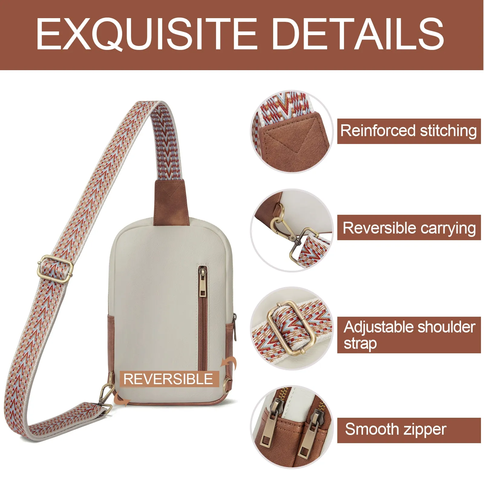 CLUCI Leather Large Sling Bag Crossbody Bag for Women Chest Bag for Travel