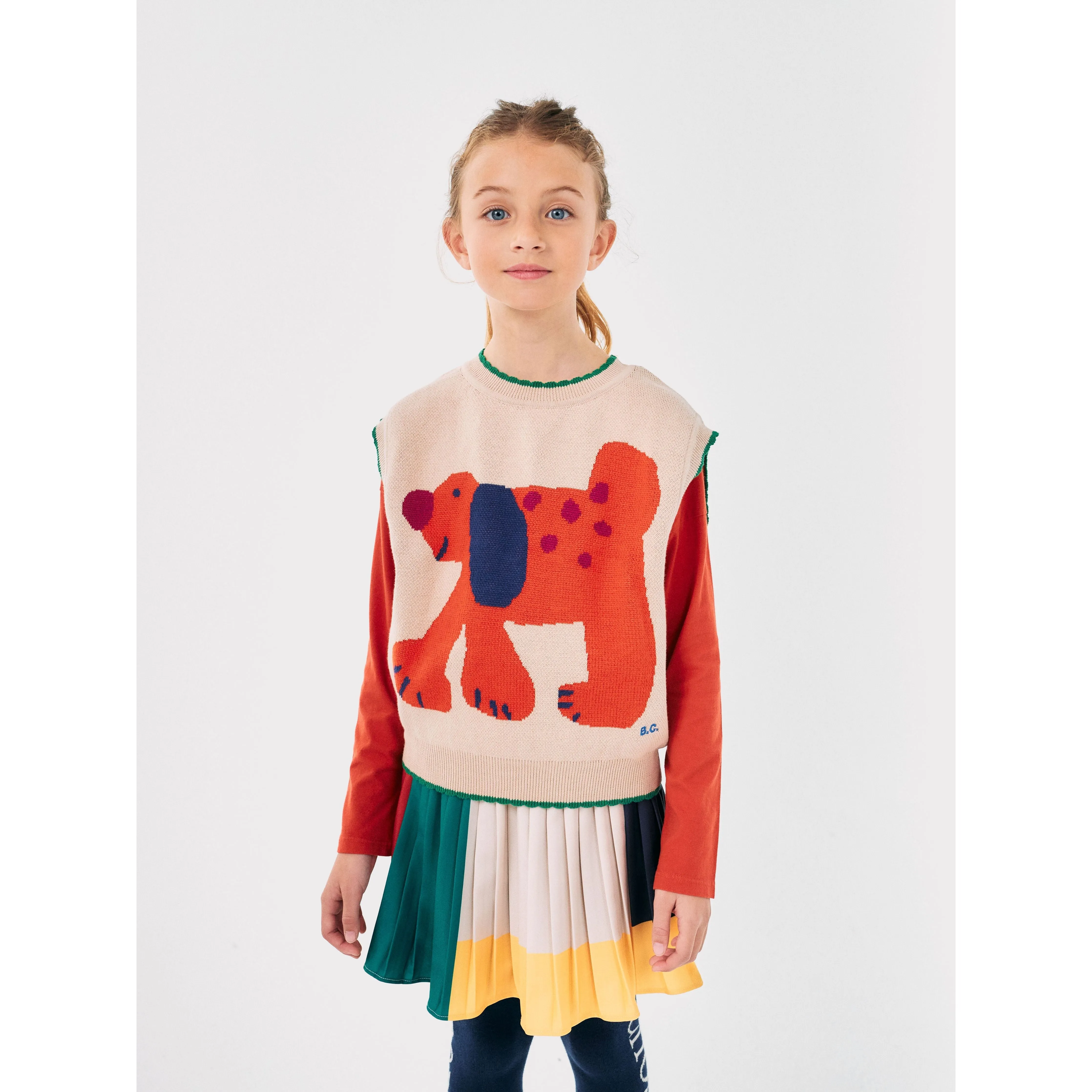 Color Block Pleated Woven Skirt