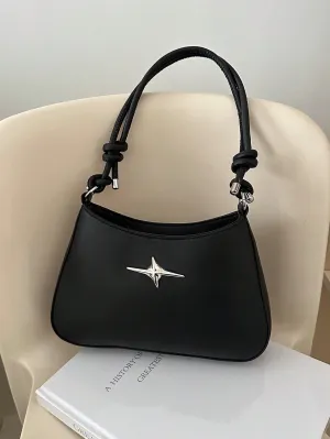 Color Block Simple Design Shoulder Bag - Black