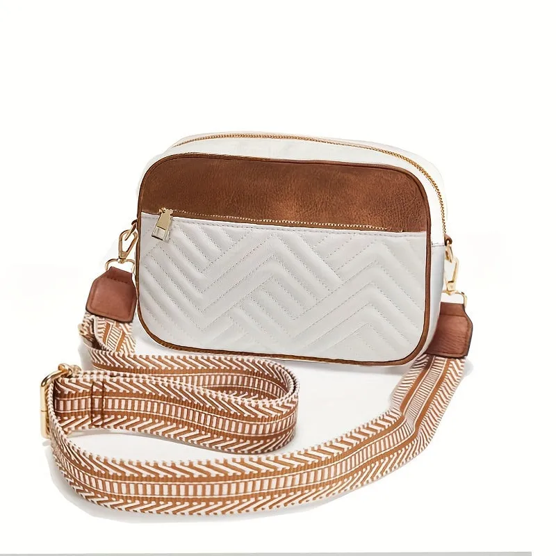 Colorblock Mini Square Zipper Shoulder Bag Quilted Detail Shoulder Bag