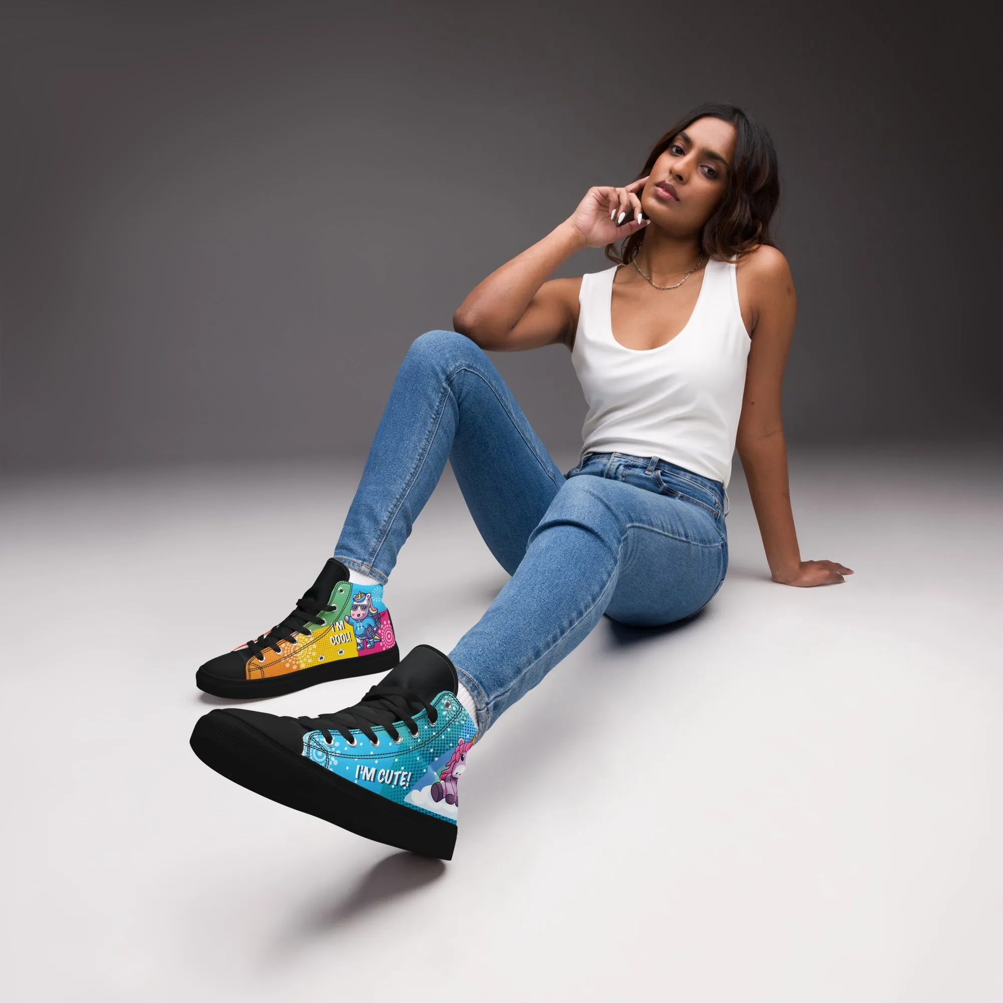 Colourful Cartoons Women's High Top Custom Sneakers