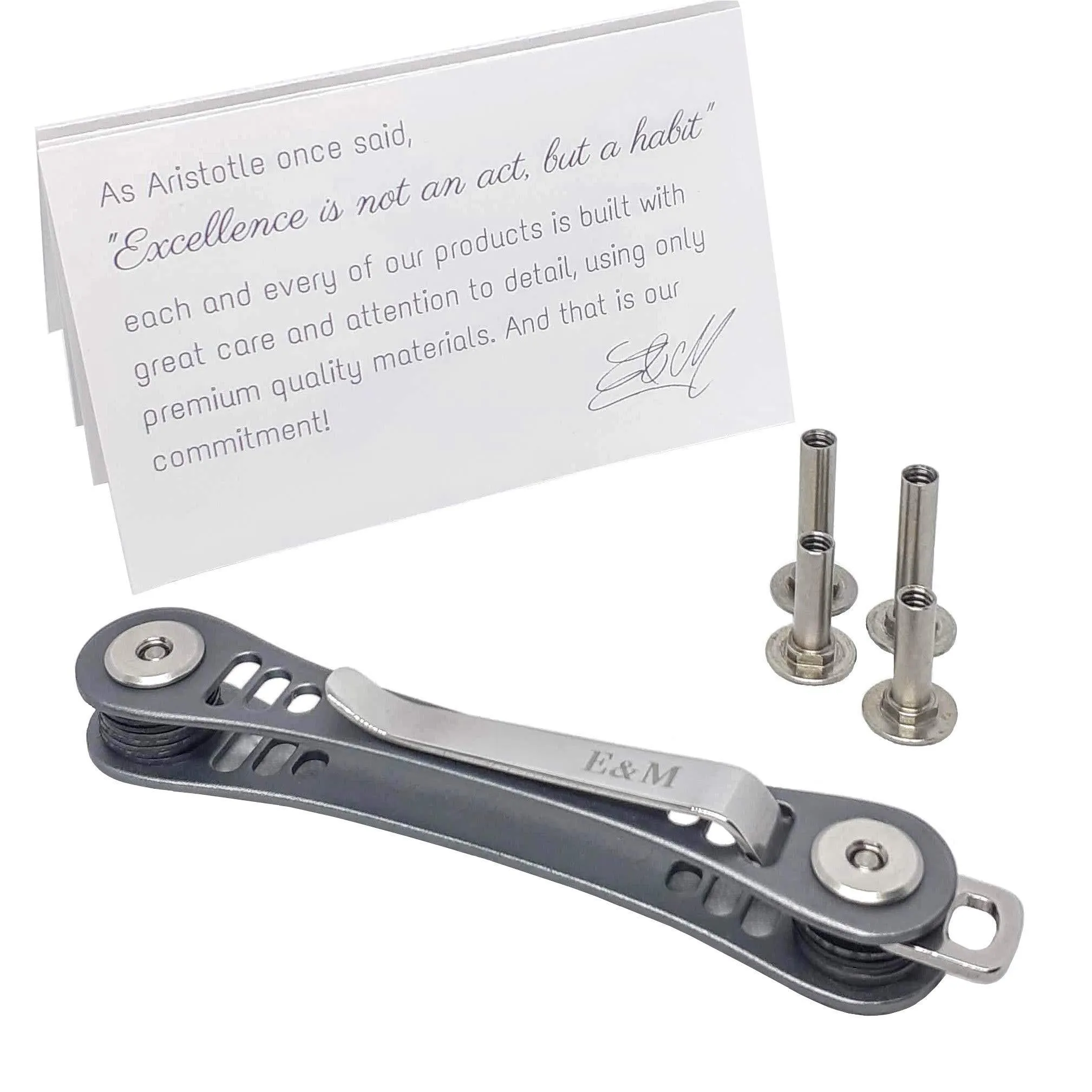 Compact Key Holder Premium (Aircraft Grade Aluminum, Blue Gray) - Smart Keychain Organizer - Unique Style Pocket Clip Design
