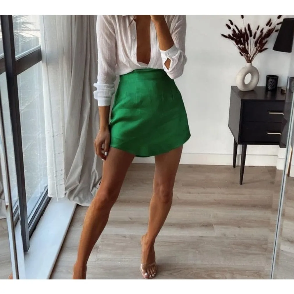 ContiNent 33 Women High Street Solid Color Side Zipper Sexy Mini Skirt Faldas Mujer Ladies Light Soft Casual Slim Chic Vestidos