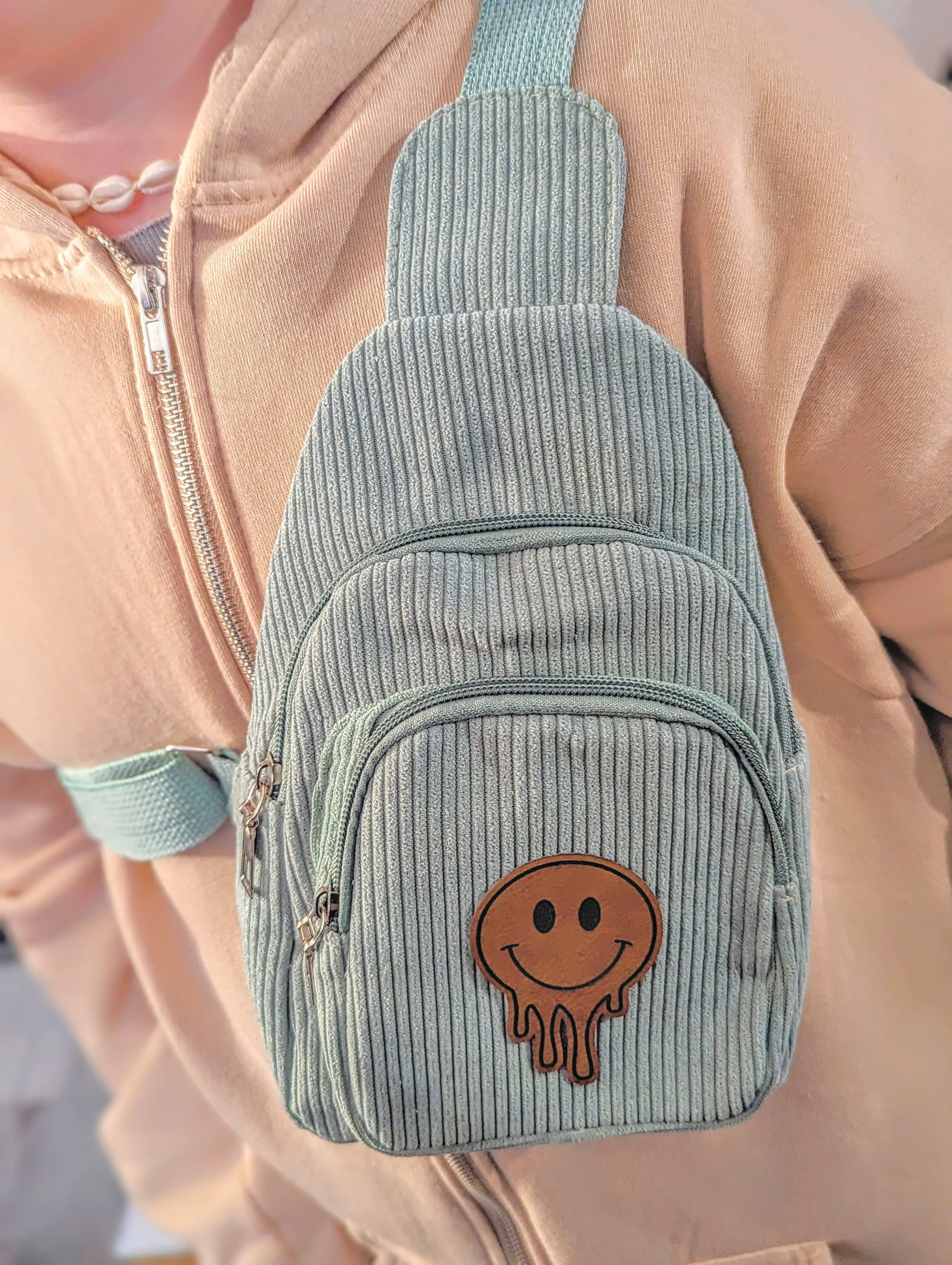 Corduroy Sling Bag With Patch