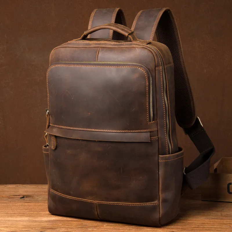 Crazy Horse Leather Backpack Men Laptop Backpack Handmade Travel Backpack