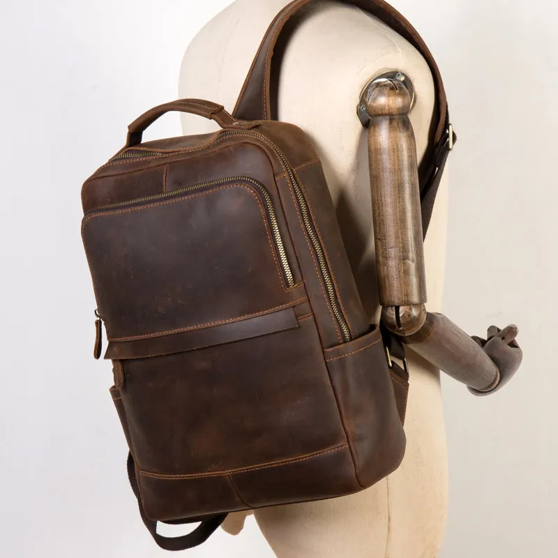 Crazy Horse Leather Backpack Men Laptop Backpack Handmade Travel Backpack