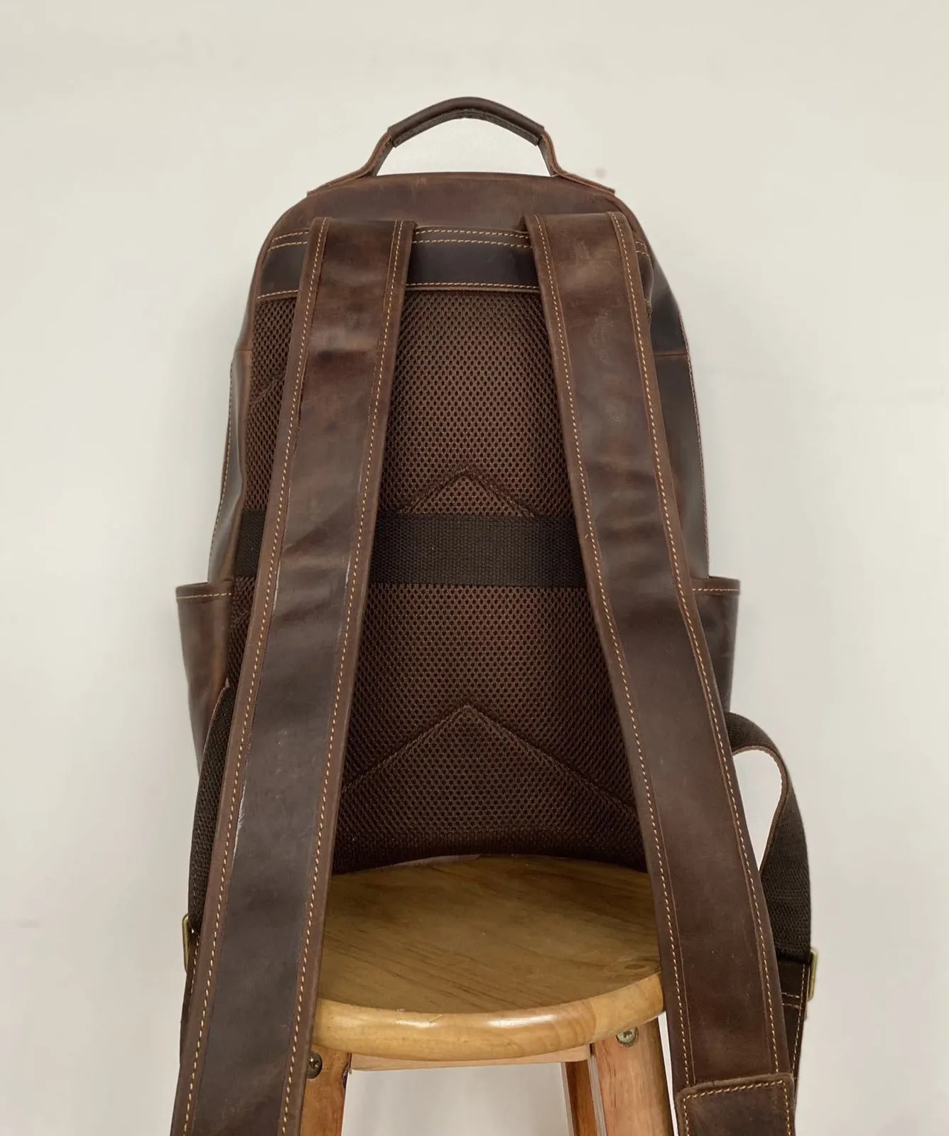 Crazy Horse Leather Backpack Men Laptop Backpack Handmade Travel Backpack