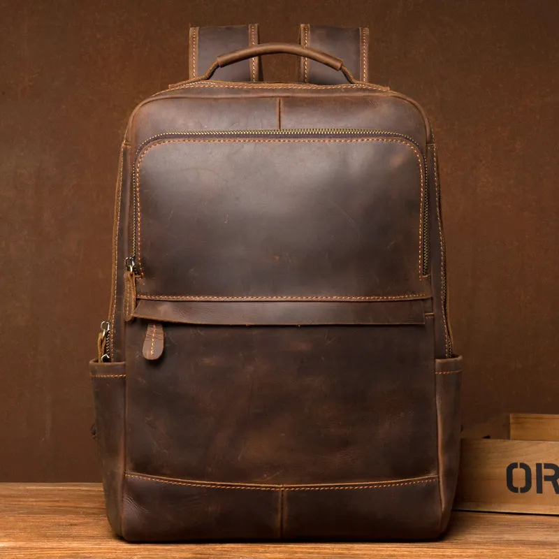 Crazy Horse Leather Backpack Men Laptop Backpack Handmade Travel Backpack
