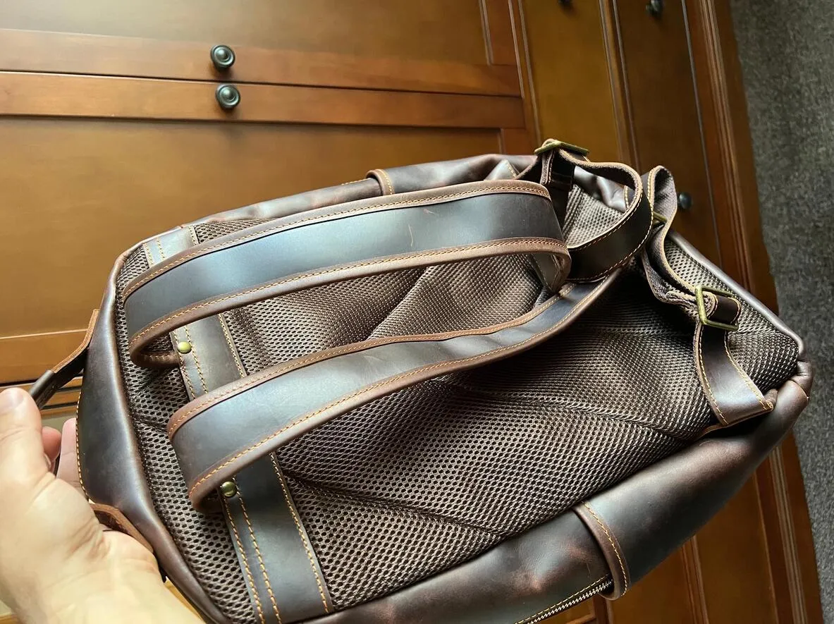 Crazy Horse Leather Backpack Men Laptop Backpack Handmade Travel Backpack