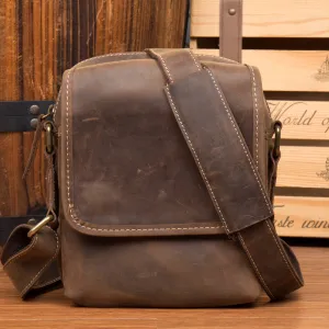 Crazy Horse Leather Messenger Bag Men Shoulder Bag Retro Crossbody Bag Casual Satchel