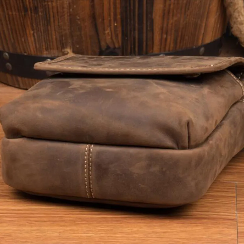 Crazy Horse Leather Messenger Bag Men Shoulder Bag Retro Crossbody Bag Casual Satchel