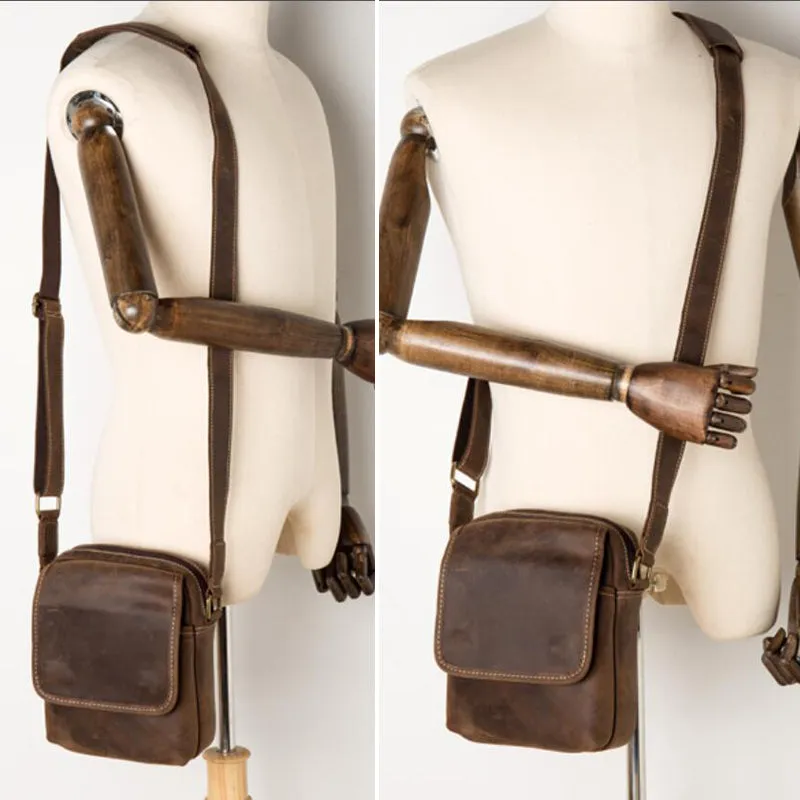 Crazy Horse Leather Messenger Bag Men Shoulder Bag Retro Crossbody Bag Casual Satchel