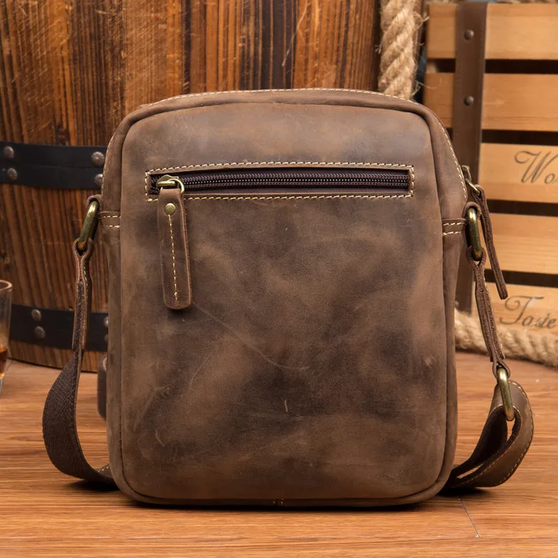 Crazy Horse Leather Messenger Bag Men Shoulder Bag Retro Crossbody Bag Casual Satchel