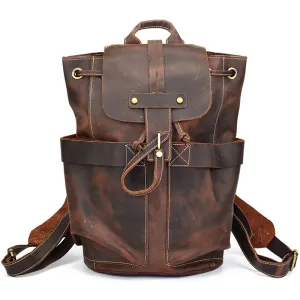 Crazy Horse Leather Travel Backpack Retro Style Full Grain Leather Laptop Backpack For Men
