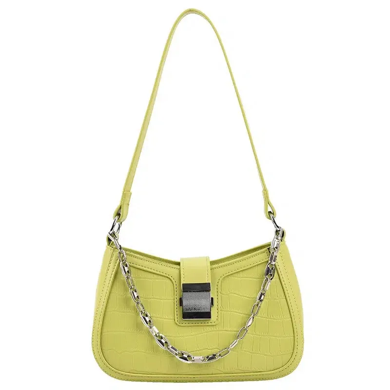 Croc-Texture Chain Strap Shoulder Bag