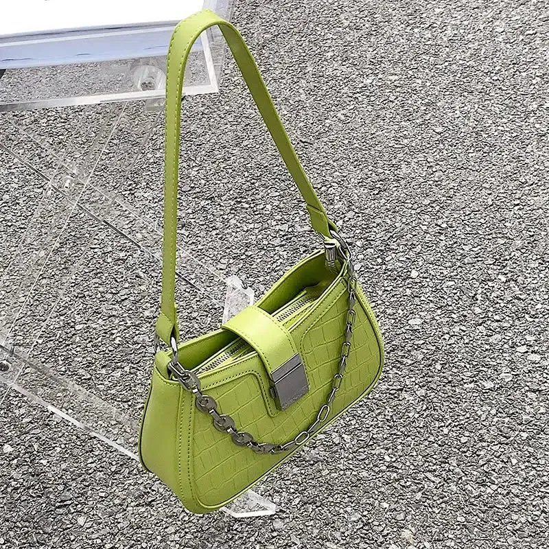 Croc-Texture Chain Strap Shoulder Bag