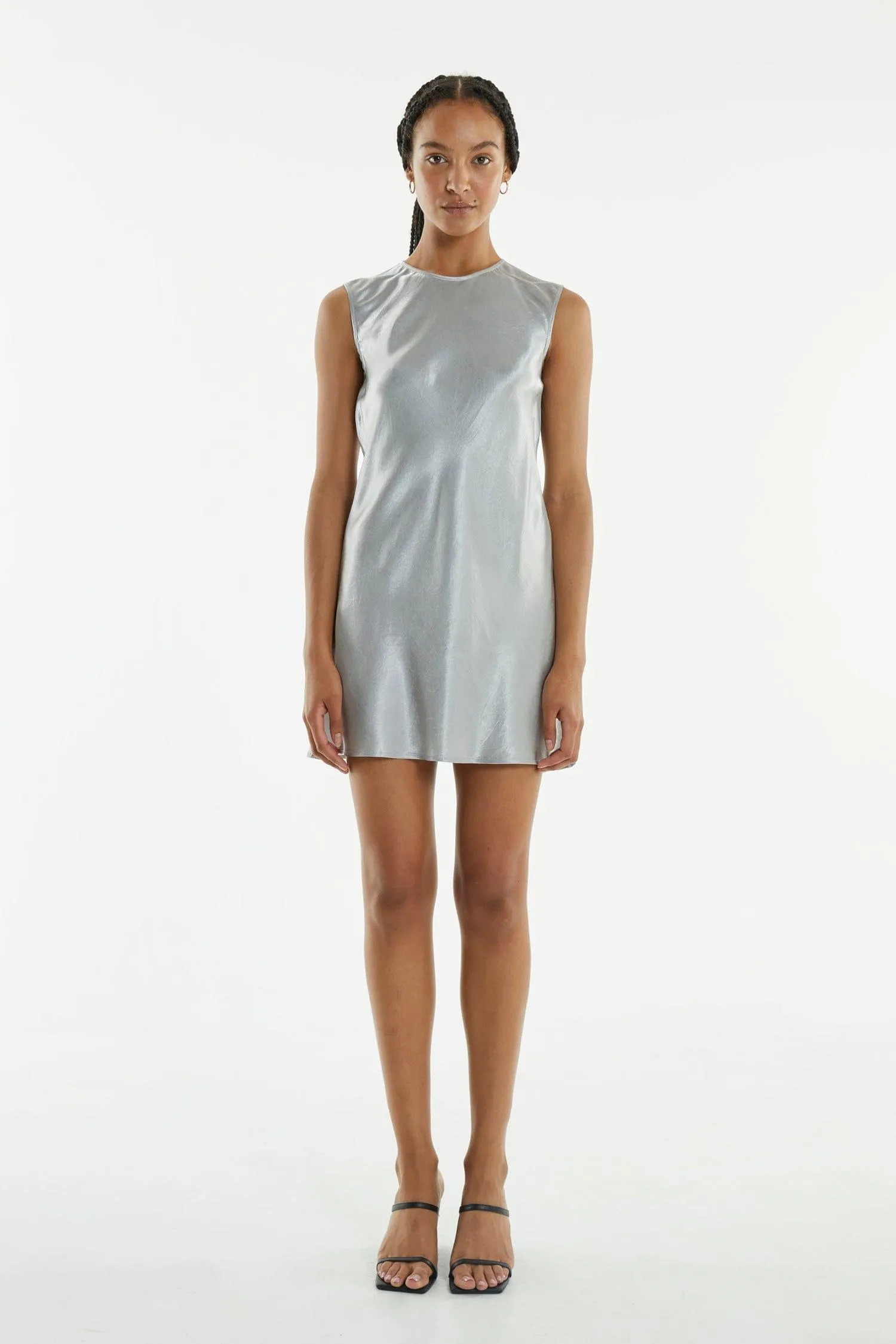 CRUSH BIAS MINI TANK DRESS | SILVER