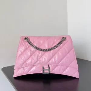 CRUSH CHAINED BAG 32 IN PINK QUILTED CRUSHED CALFSKIN SILVER HARDWARE