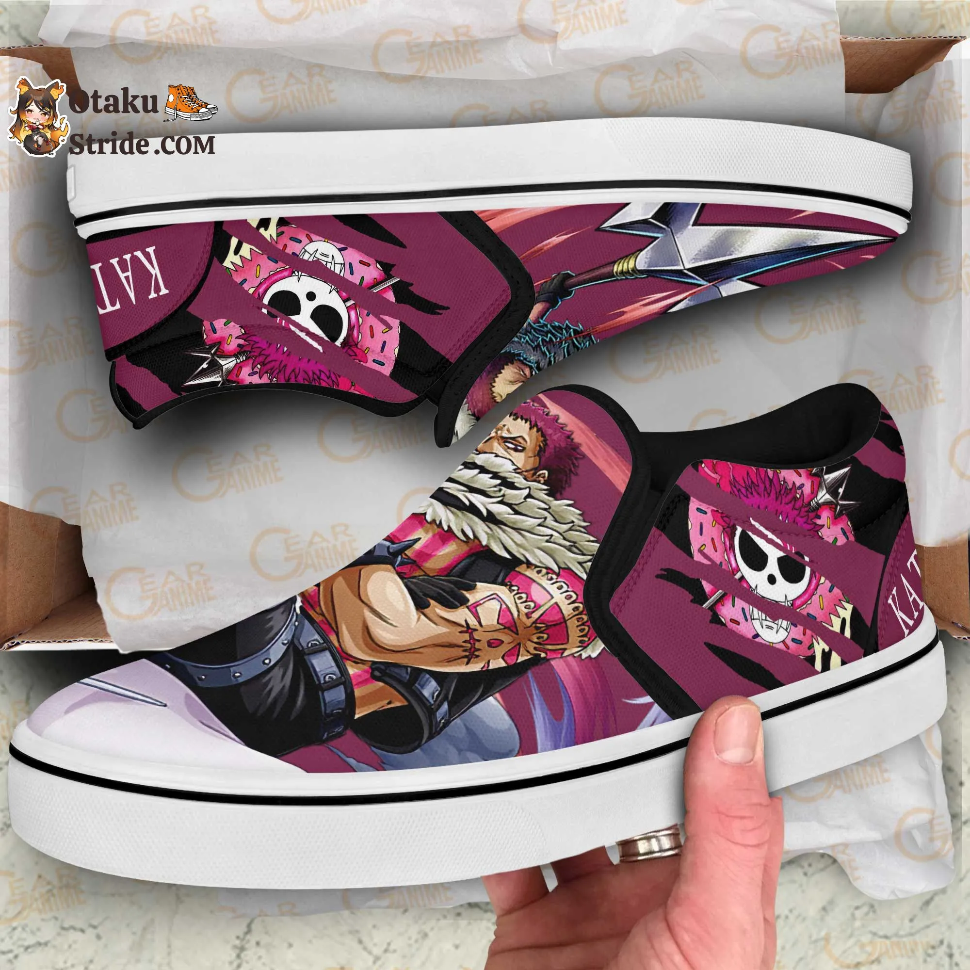 Custom One Piece Katakuri Anime Slip On Sneakers – Unique Printed Footwear
