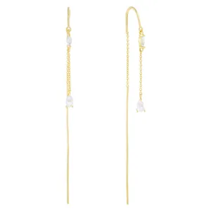 CZ Teardrop Chain Drop Threader Earring